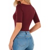 image:imageMANGOPOP Womens Half Sleeve Crew Neck Bodysuit 34 Sleeve Body Suit Slim Fit Going Out TopsBurgundy
