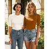 image:imageMANGOPOP Womens Half Sleeve Crew Neck Bodysuit 34 Sleeve Body Suit Slim Fit Going Out TopsCamel