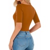 image:imageMANGOPOP Womens Half Sleeve Crew Neck Bodysuit 34 Sleeve Body Suit Slim Fit Going Out TopsCamel