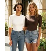 image:imageMANGOPOP Womens Half Sleeve Crew Neck Bodysuit 34 Sleeve Body Suit Slim Fit Going Out TopsCoffee