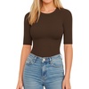 image:imageMANGOPOP Womens Half Sleeve Crew Neck Bodysuit 34 Sleeve Body Suit Slim Fit Going Out TopsCoffee