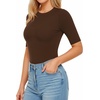 image:imageMANGOPOP Womens Half Sleeve Crew Neck Bodysuit 34 Sleeve Body Suit Slim Fit Going Out TopsCoffee