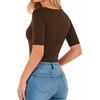 image:imageMANGOPOP Womens Half Sleeve Crew Neck Bodysuit 34 Sleeve Body Suit Slim Fit Going Out TopsCoffee