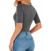 image:imageMANGOPOP Womens Half Sleeve Crew Neck Bodysuit 34 Sleeve Body Suit Slim Fit Going Out TopsDark Heather Grey