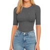 image:imageMANGOPOP Womens Half Sleeve Crew Neck Bodysuit 34 Sleeve Body Suit Slim Fit Going Out TopsDark Heather Grey