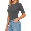 image:imageMANGOPOP Womens Half Sleeve Crew Neck Bodysuit 34 Sleeve Body Suit Slim Fit Going Out TopsDark Heather Grey