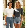 image:imageMANGOPOP Womens Half Sleeve Crew Neck Bodysuit 34 Sleeve Body Suit Slim Fit Going Out TopsDark Heather Grey