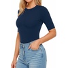 image:imageMANGOPOP Womens Half Sleeve Crew Neck Bodysuit 34 Sleeve Body Suit Slim Fit Going Out TopsDeep Blue