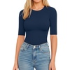 image:imageMANGOPOP Womens Half Sleeve Crew Neck Bodysuit 34 Sleeve Body Suit Slim Fit Going Out TopsDeep Blue