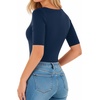 image:imageMANGOPOP Womens Half Sleeve Crew Neck Bodysuit 34 Sleeve Body Suit Slim Fit Going Out TopsDeep Blue