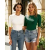 image:imageMANGOPOP Womens Half Sleeve Crew Neck Bodysuit 34 Sleeve Body Suit Slim Fit Going Out TopsDeep Green