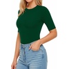 image:imageMANGOPOP Womens Half Sleeve Crew Neck Bodysuit 34 Sleeve Body Suit Slim Fit Going Out TopsDeep Green