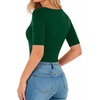 image:imageMANGOPOP Womens Half Sleeve Crew Neck Bodysuit 34 Sleeve Body Suit Slim Fit Going Out TopsDeep Green