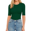image:imageMANGOPOP Womens Half Sleeve Crew Neck Bodysuit 34 Sleeve Body Suit Slim Fit Going Out TopsDeep Green