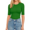 image:imageMANGOPOP Womens Half Sleeve Crew Neck Bodysuit 34 Sleeve Body Suit Slim Fit Going Out TopsGreen