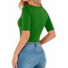 image:imageMANGOPOP Womens Half Sleeve Crew Neck Bodysuit 34 Sleeve Body Suit Slim Fit Going Out TopsGreen