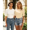 image:imageMANGOPOP Womens Half Sleeve Crew Neck Bodysuit 34 Sleeve Body Suit Slim Fit Going Out TopsLight Apricot