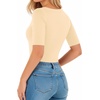 image:imageMANGOPOP Womens Half Sleeve Crew Neck Bodysuit 34 Sleeve Body Suit Slim Fit Going Out TopsLight Apricot