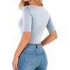 image:imageMANGOPOP Womens Half Sleeve Crew Neck Bodysuit 34 Sleeve Body Suit Slim Fit Going Out TopsLight Blue