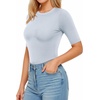 image:imageMANGOPOP Womens Half Sleeve Crew Neck Bodysuit 34 Sleeve Body Suit Slim Fit Going Out TopsLight Blue