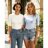 image:imageMANGOPOP Womens Half Sleeve Crew Neck Bodysuit 34 Sleeve Body Suit Slim Fit Going Out TopsLight Blue