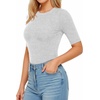 image:imageMANGOPOP Womens Half Sleeve Crew Neck Bodysuit 34 Sleeve Body Suit Slim Fit Going Out TopsLight Grey