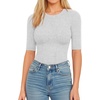 image:imageMANGOPOP Womens Half Sleeve Crew Neck Bodysuit 34 Sleeve Body Suit Slim Fit Going Out TopsLight Grey