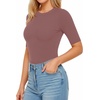 image:imageMANGOPOP Womens Half Sleeve Crew Neck Bodysuit 34 Sleeve Body Suit Slim Fit Going Out TopsMarsala