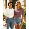 image:imageMANGOPOP Womens Half Sleeve Crew Neck Bodysuit 34 Sleeve Body Suit Slim Fit Going Out TopsMarsala