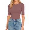 image:imageMANGOPOP Womens Half Sleeve Crew Neck Bodysuit 34 Sleeve Body Suit Slim Fit Going Out TopsMarsala