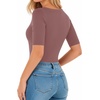 image:imageMANGOPOP Womens Half Sleeve Crew Neck Bodysuit 34 Sleeve Body Suit Slim Fit Going Out TopsMarsala