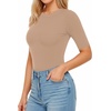 image:imageMANGOPOP Womens Half Sleeve Crew Neck Bodysuit 34 Sleeve Body Suit Slim Fit Going Out TopsMocha