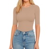 image:imageMANGOPOP Womens Half Sleeve Crew Neck Bodysuit 34 Sleeve Body Suit Slim Fit Going Out TopsMocha