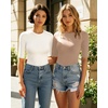 image:imageMANGOPOP Womens Half Sleeve Crew Neck Bodysuit 34 Sleeve Body Suit Slim Fit Going Out TopsMocha