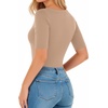 image:imageMANGOPOP Womens Half Sleeve Crew Neck Bodysuit 34 Sleeve Body Suit Slim Fit Going Out TopsMocha