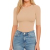 image:imageMANGOPOP Womens Half Sleeve Crew Neck Bodysuit 34 Sleeve Body Suit Slim Fit Going Out TopsNude
