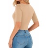 image:imageMANGOPOP Womens Half Sleeve Crew Neck Bodysuit 34 Sleeve Body Suit Slim Fit Going Out TopsNude