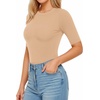 image:imageMANGOPOP Womens Half Sleeve Crew Neck Bodysuit 34 Sleeve Body Suit Slim Fit Going Out TopsNude