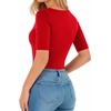 image:imageMANGOPOP Womens Half Sleeve Crew Neck Bodysuit 34 Sleeve Body Suit Slim Fit Going Out TopsRed