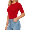 image:imageMANGOPOP Womens Half Sleeve Crew Neck Bodysuit 34 Sleeve Body Suit Slim Fit Going Out TopsRed