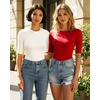 image:imageMANGOPOP Womens Half Sleeve Crew Neck Bodysuit 34 Sleeve Body Suit Slim Fit Going Out TopsRed
