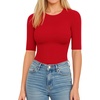 image:imageMANGOPOP Womens Half Sleeve Crew Neck Bodysuit 34 Sleeve Body Suit Slim Fit Going Out TopsRed
