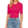image:imageMANGOPOP Womens Half Sleeve Crew Neck Bodysuit 34 Sleeve Body Suit Slim Fit Going Out TopsRose Pink