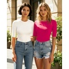 image:imageMANGOPOP Womens Half Sleeve Crew Neck Bodysuit 34 Sleeve Body Suit Slim Fit Going Out TopsRose Pink