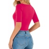 image:imageMANGOPOP Womens Half Sleeve Crew Neck Bodysuit 34 Sleeve Body Suit Slim Fit Going Out TopsRose Pink