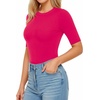 image:imageMANGOPOP Womens Half Sleeve Crew Neck Bodysuit 34 Sleeve Body Suit Slim Fit Going Out TopsRose Pink