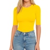 image:imageMANGOPOP Womens Half Sleeve Crew Neck Bodysuit 34 Sleeve Body Suit Slim Fit Going Out TopsYellow