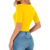 image:imageMANGOPOP Womens Half Sleeve Crew Neck Bodysuit 34 Sleeve Body Suit Slim Fit Going Out TopsYellow