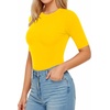 image:imageMANGOPOP Womens Half Sleeve Crew Neck Bodysuit 34 Sleeve Body Suit Slim Fit Going Out TopsYellow