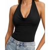 image:imageMANGOPOP Womens Halter Cowl Neck Backless Bodysuit Sexy Sleeveless Double Lined Open Back Body Suits Going Out Tops 202601 Black
